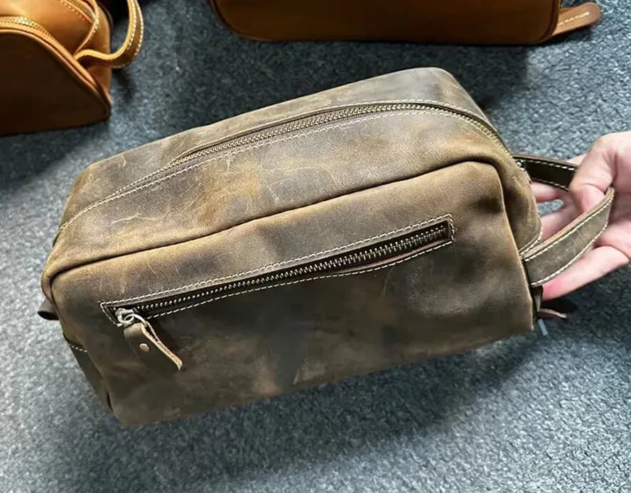 HKM-432595 Genuine Leather Unisex Travel Dopp Kit Toiletry Bag - QB1002