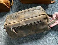 HKM-432595 Genuine Leather Unisex Travel Dopp Kit Toiletry Bag - QB1002