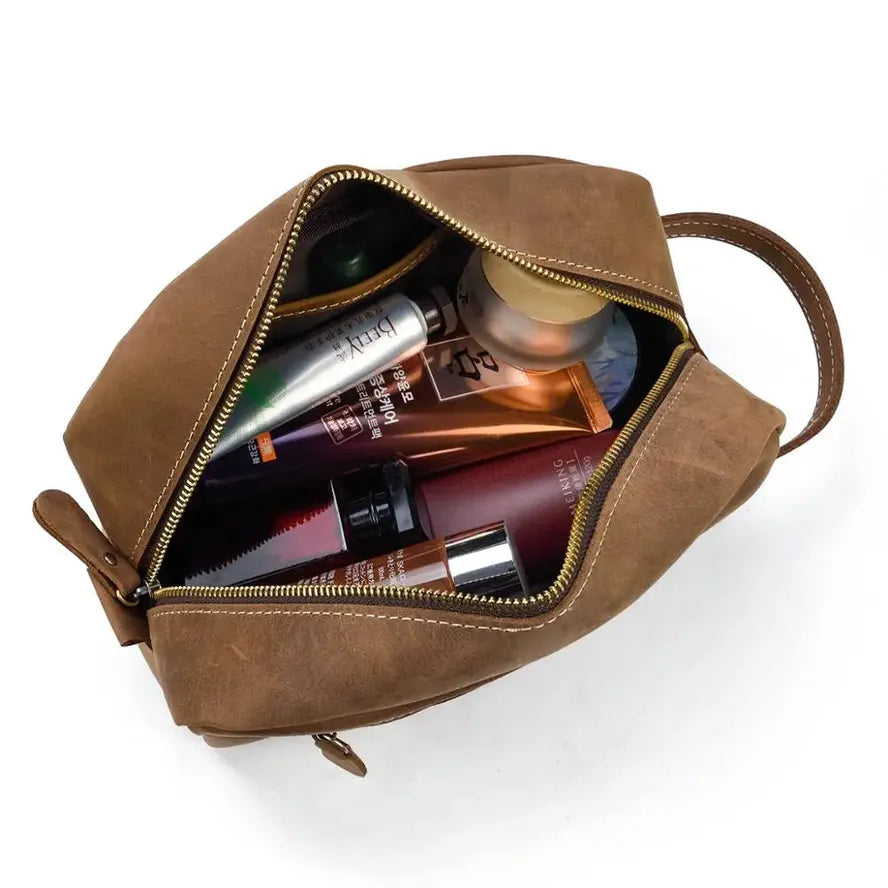 HKM-432595 Genuine Leather Unisex Travel Dopp Kit Toiletry Bag - QB1002