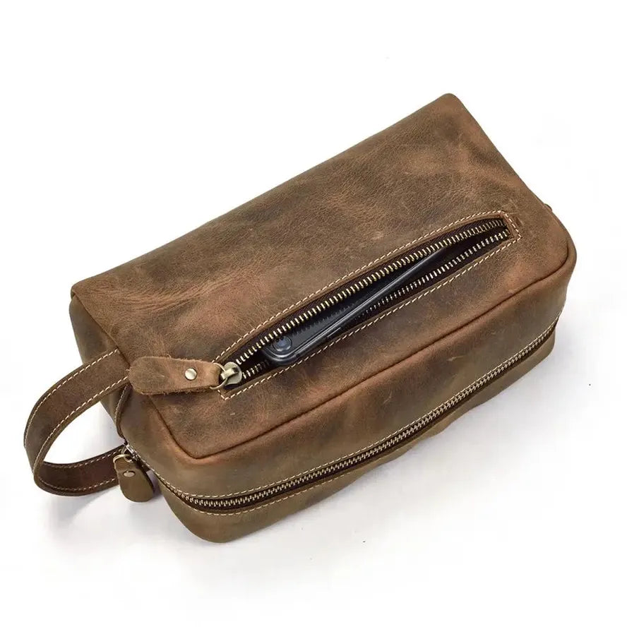 HKM-432595 Genuine Leather Unisex Travel Dopp Kit Toiletry Bag - QB1002