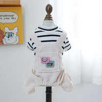 HKM-4326205 Black and White Striped Pocket Overalls for Pets in Casual Style