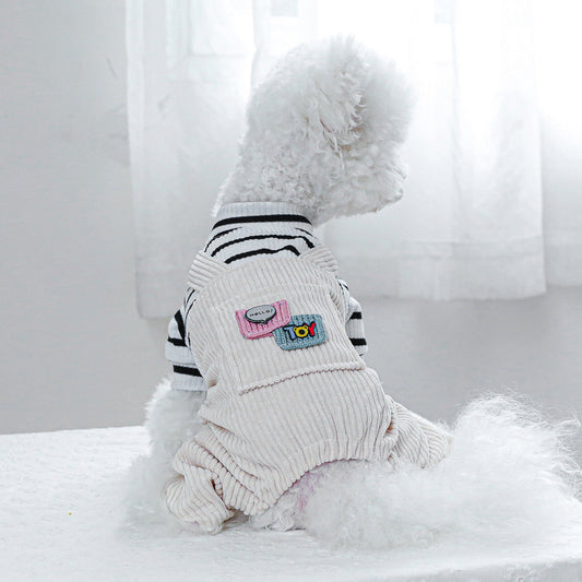HKM-4326205 Black and White Striped Pocket Overalls for Pets in Casual Style