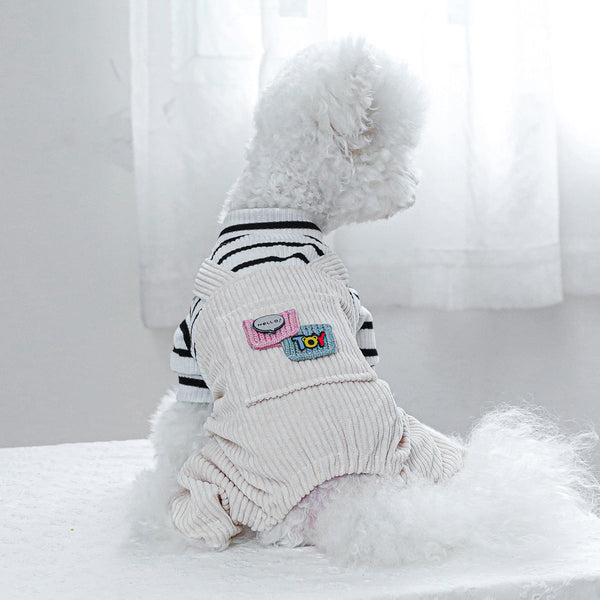 HKM-4326205 Black and White Striped Pocket Overalls for Pets in Casual Style