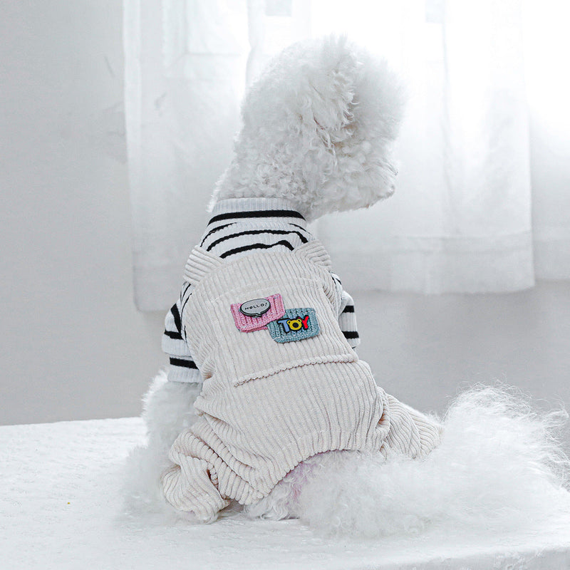 HKM-4326205 Black and White Striped Pocket Overalls for Pets in Casual Style