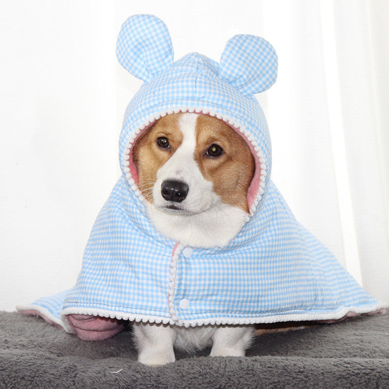 HKM-4327229 Cute Plaid Cotton Dog Cloak and Cat Cover in Pink and Blue, Various Sizes Available