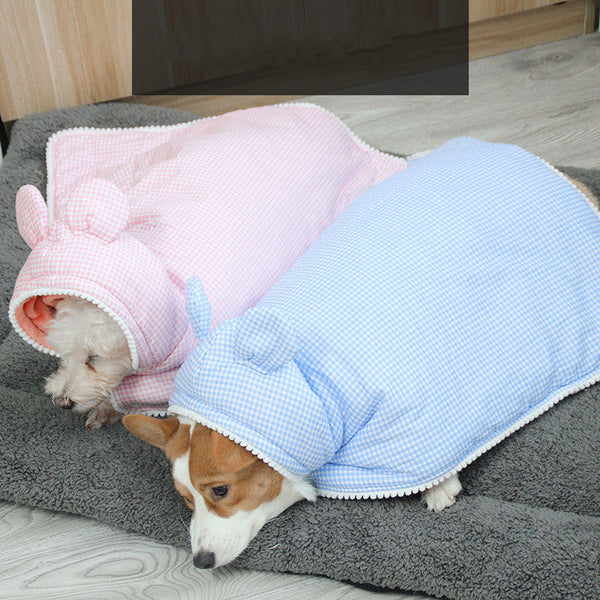 HKM-4327229 Cute Plaid Cotton Dog Cloak and Cat Cover in Pink and Blue, Various Sizes Available