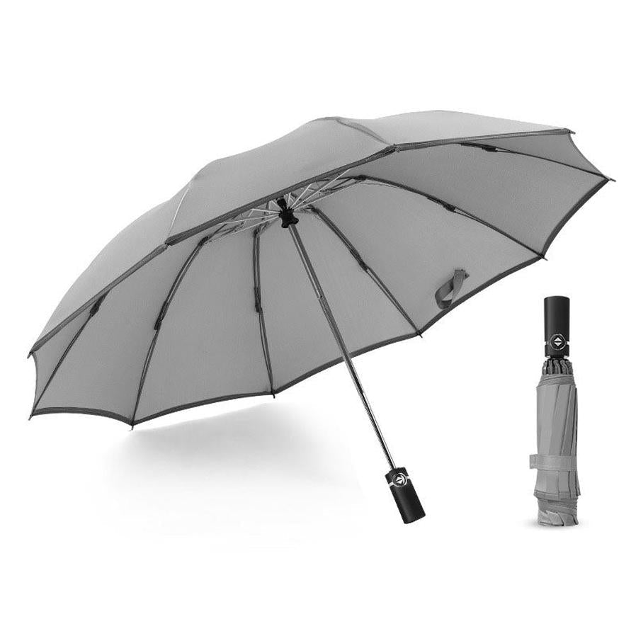 HKM-432723 Inverted Travel Umbrella with 10 Ribs, Auto Close Feature, Reflective Stripes for Safety at Night