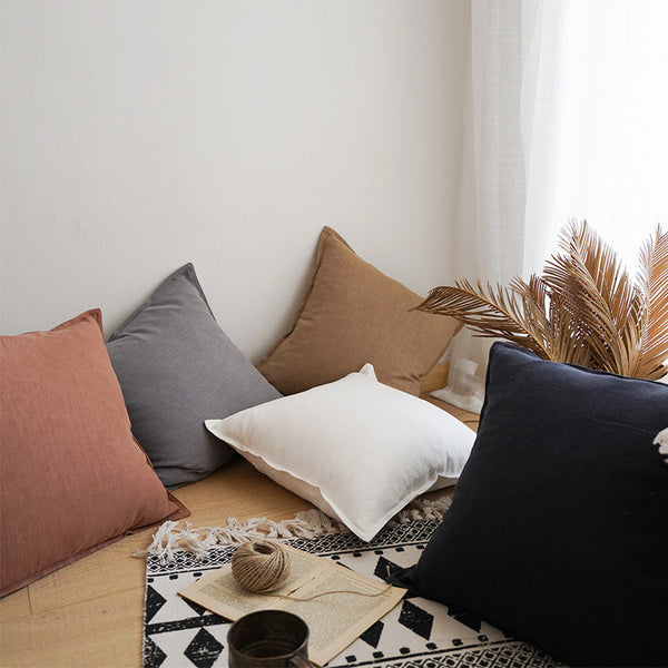 HKM-432979 Cotton and Linen Square Throw Pillow Cushion - Multiple Colors and Sizes Available