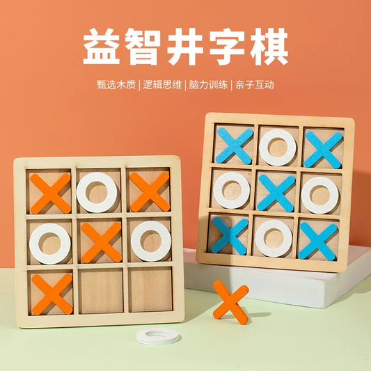 HKM-432979 Wooden Tic-Tac-Toe Board Game for Kids - Logical Thinking Training Toy