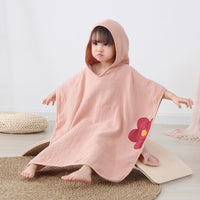 HKM-433107 Cotton Gauze Hooded Bath Towel for Kids with Flower and Cartoon Designs