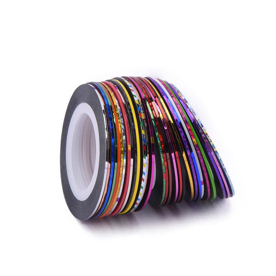 HKM-433171 Extra Fine Gold and Silver Nail Art Thread - 30 Colors Set with Adhesive Backing, 20 Meters Length