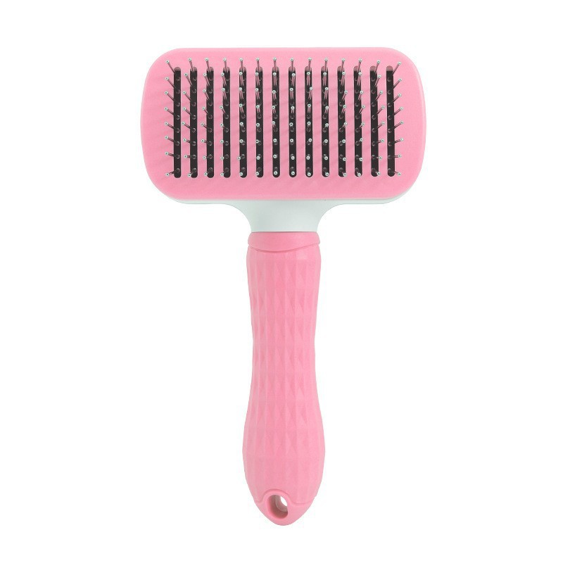 HKM-4331965 Self-Cleaning Pet Comb with Stainless Steel Needles - Effective Hair Removal Brush for Cats and Dogs
