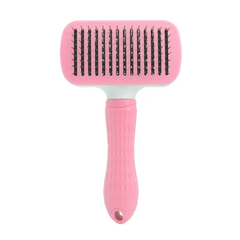 HKM-4331965 Self-Cleaning Pet Comb with Stainless Steel Needles - Effective Hair Removal Brush for Cats and Dogs