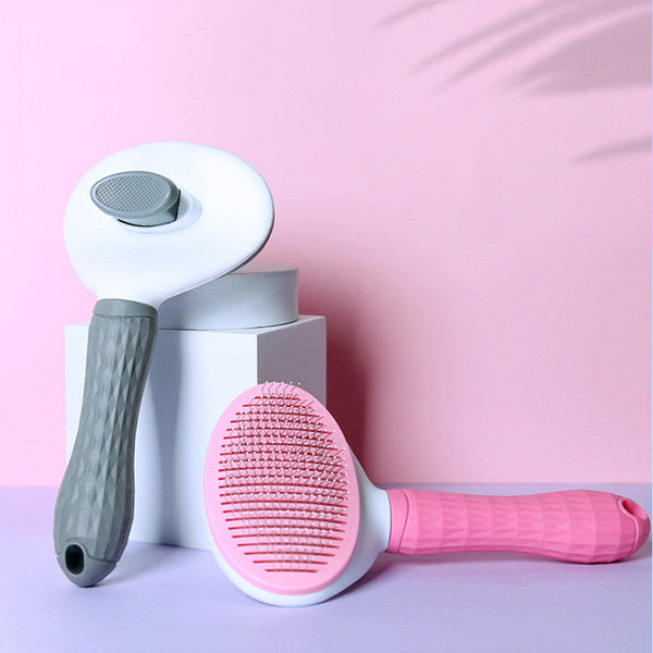 HKM-4331965 Self-Cleaning Pet Comb with Stainless Steel Needles - Effective Hair Removal Brush for Cats and Dogs