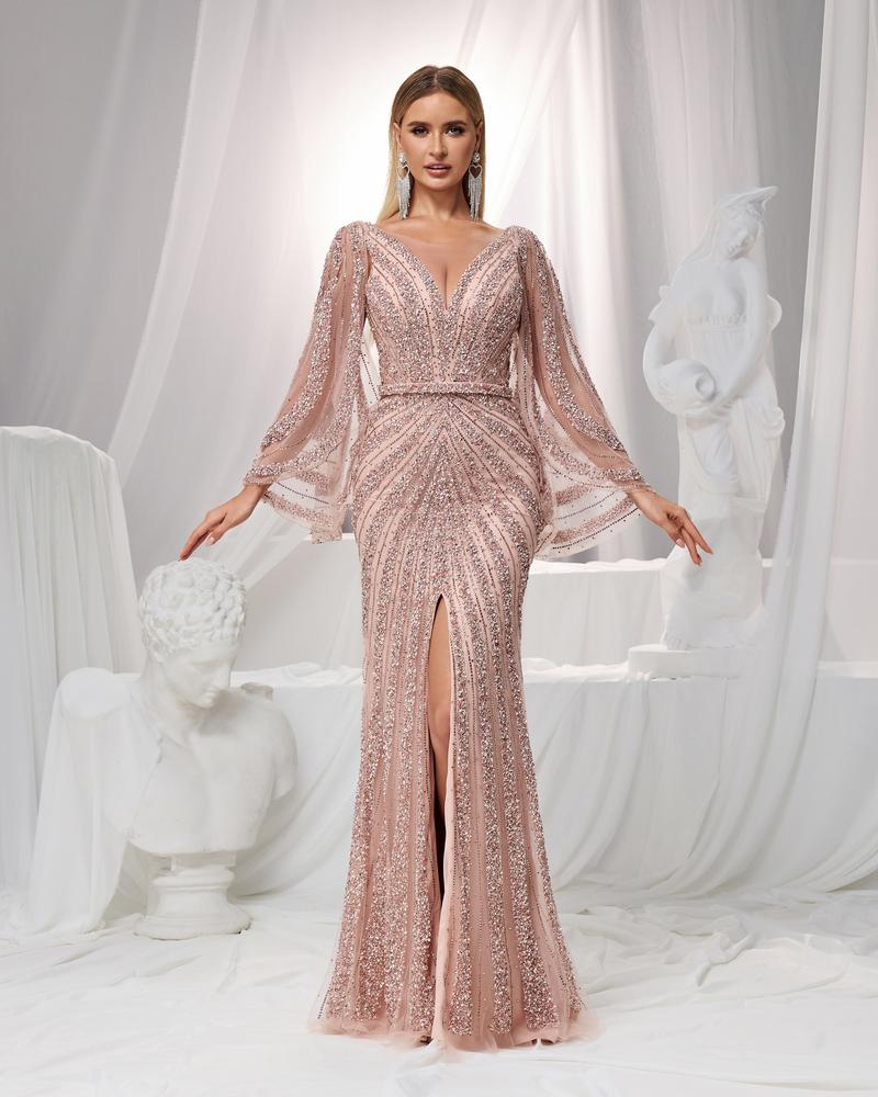 HKM-433235 Elegant Pink Evening Dress for Ladies - EZ25132 Model