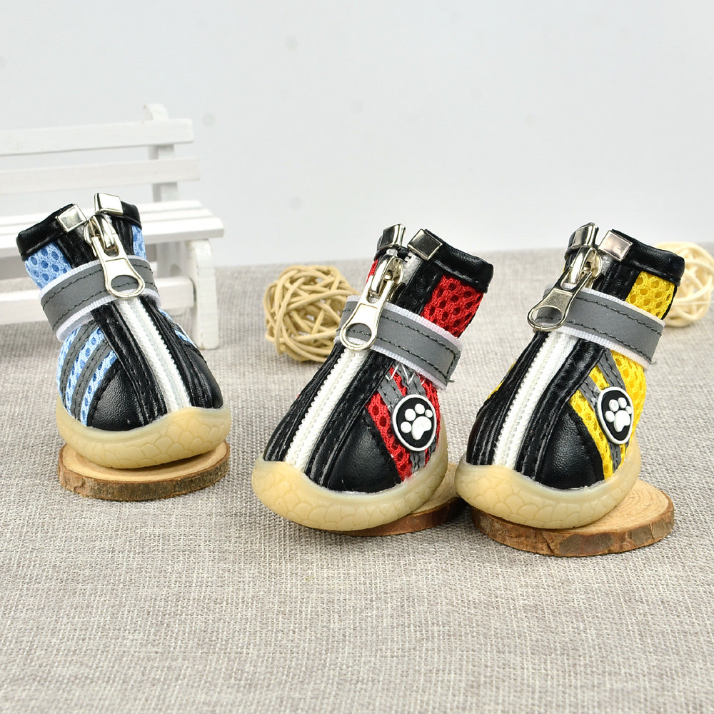 HKM-4332989 Breathable Reflective Mesh Dog Shoes in Red, Yellow, and Blue – Multiple Sizes Available