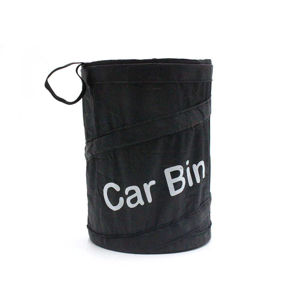 HKM-433363 Automotive Folding Trash Can - Car-Mounted Polyester Waste Bin, 15x20CM, Black