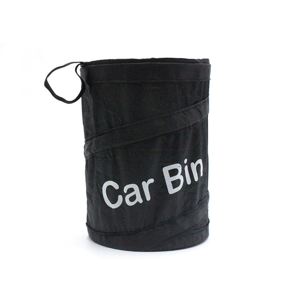 HKM-433363 Automotive Folding Trash Can - Car-Mounted Polyester Waste Bin, 15x20CM, Black