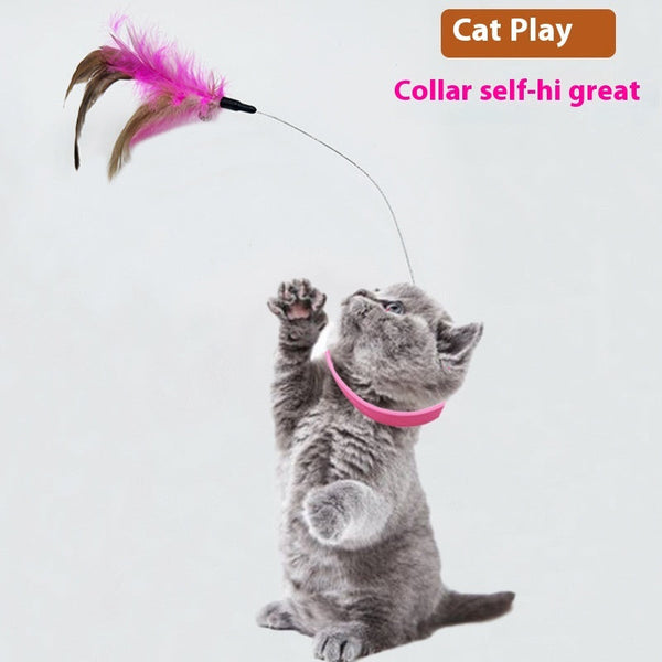 HKM-4334141 Cat Teaser Collar with Feather and Bell - Adjustable Size for Cats