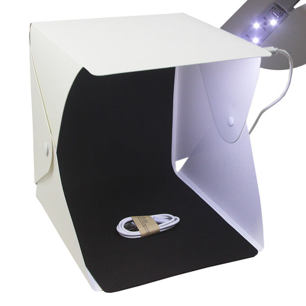 HKM-433427 Compact 20cm LED Light Box for Personal Photography with Black and White Backgrounds