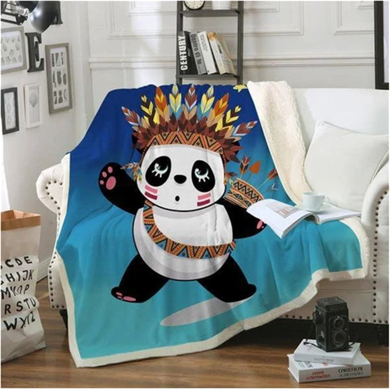 HKM-433491 Panda Series Coral Fleece Flannel Blanket for Cozy Comfort