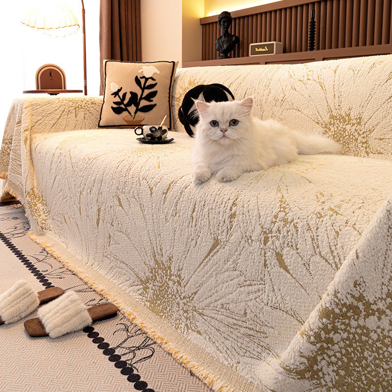 HKM-433683 Floral Pattern Universal Sofa Cover - Soft Flannel, Multiple Sizes Available