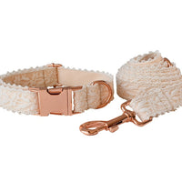 HKM-4337981 Lace Dog Collar with Bow and Metal Buckle - Adjustable Cotton Leash Set