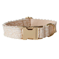 HKM-4337981 Lace Dog Collar with Bow and Metal Buckle - Adjustable Cotton Leash Set