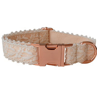 HKM-4337981 Lace Dog Collar with Bow and Metal Buckle - Adjustable Cotton Leash Set