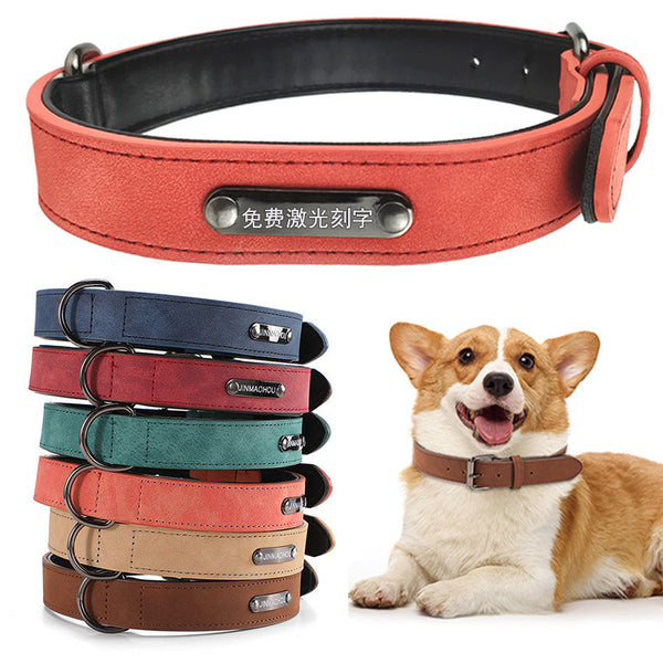 HKM-4338109 Adjustable Microfiber Leather Engraved Dog Collar - Multiple Colors Available