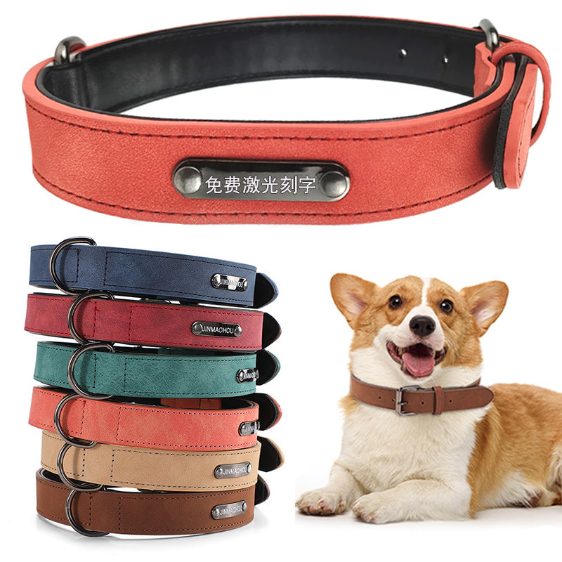 HKM-4338109 Adjustable Microfiber Leather Engraved Dog Collar - Multiple Colors Available