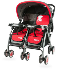 HKM-4339027 side-by-side twin stroller studio view in red and black