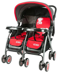 HKM-4339027 side-by-side twin stroller showcase in red and black