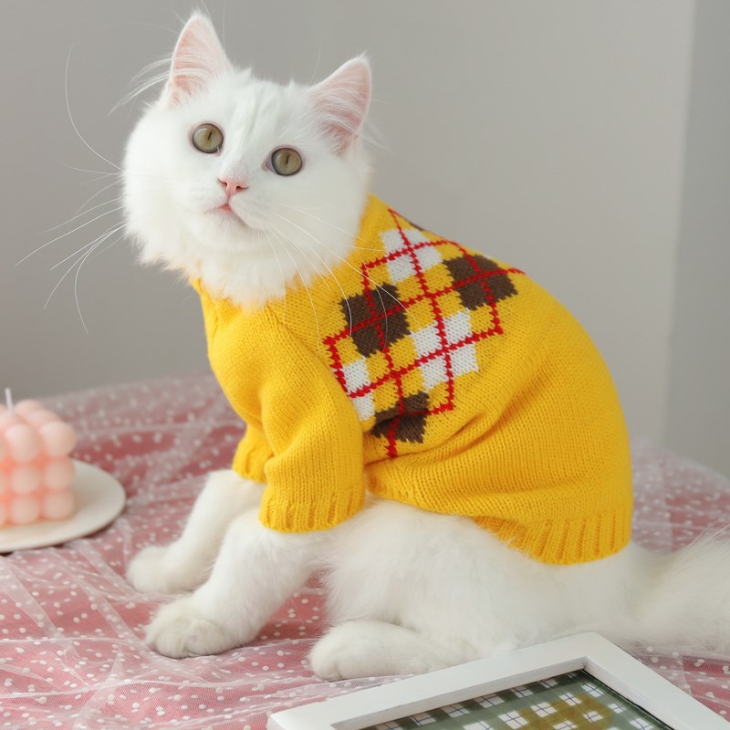 HKM-4339901 Cozy Multicolor Cotton Sweater for Cats - Fall & Winter Fashion