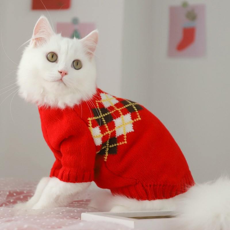 HKM-4339901 Cozy Multicolor Cotton Sweater for Cats - Fall & Winter Fashion