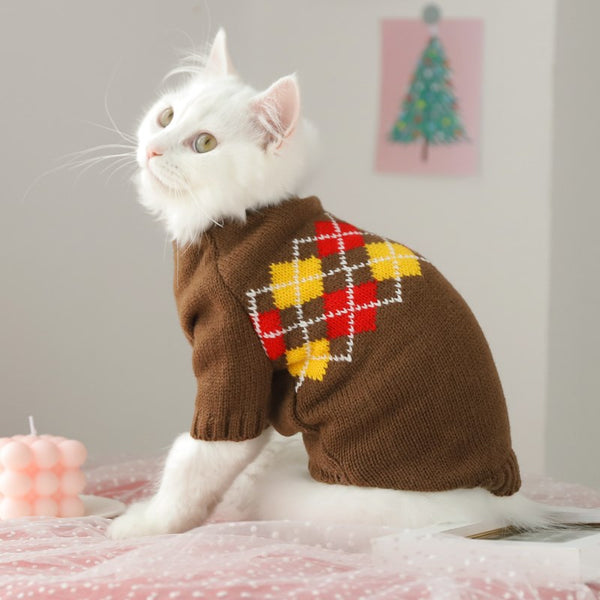 HKM-4339901 Cozy Multicolor Cotton Sweater for Cats - Fall & Winter Fashion