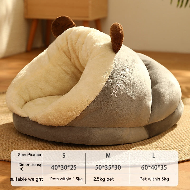 HKM-4341949 Cozy Crystal Velvet Pet Bed in Avocado Green, Blue Elk, and Gray Brown Bear