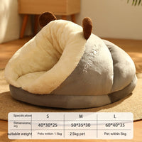 HKM-4341949 Cozy Crystal Velvet Pet Bed in Avocado Green, Blue Elk, and Gray Brown Bear