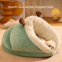 HKM-4341949 Cozy Crystal Velvet Pet Bed in Avocado Green, Blue Elk, and Gray Brown Bear