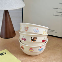 HKM-4342077 Cute Cartoon Cherry Sausage Dog Ceramic Bowl - Fun & Adorable Tableware for Kids
