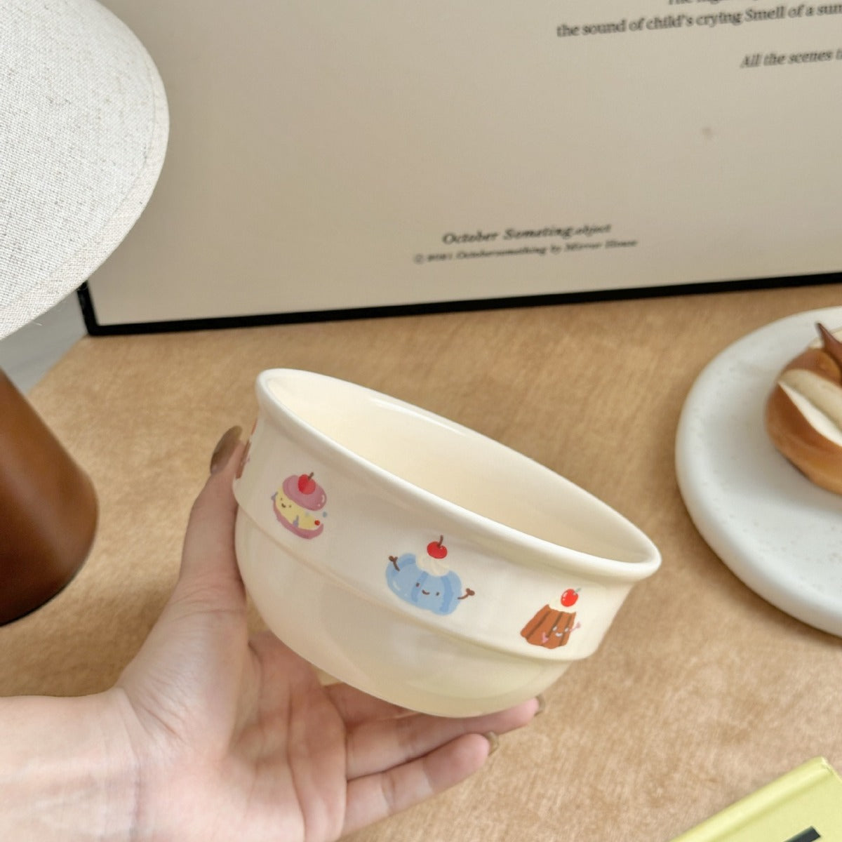 HKM-4342077 Cute Cartoon Cherry Sausage Dog Ceramic Bowl - Fun & Adorable Tableware for Kids