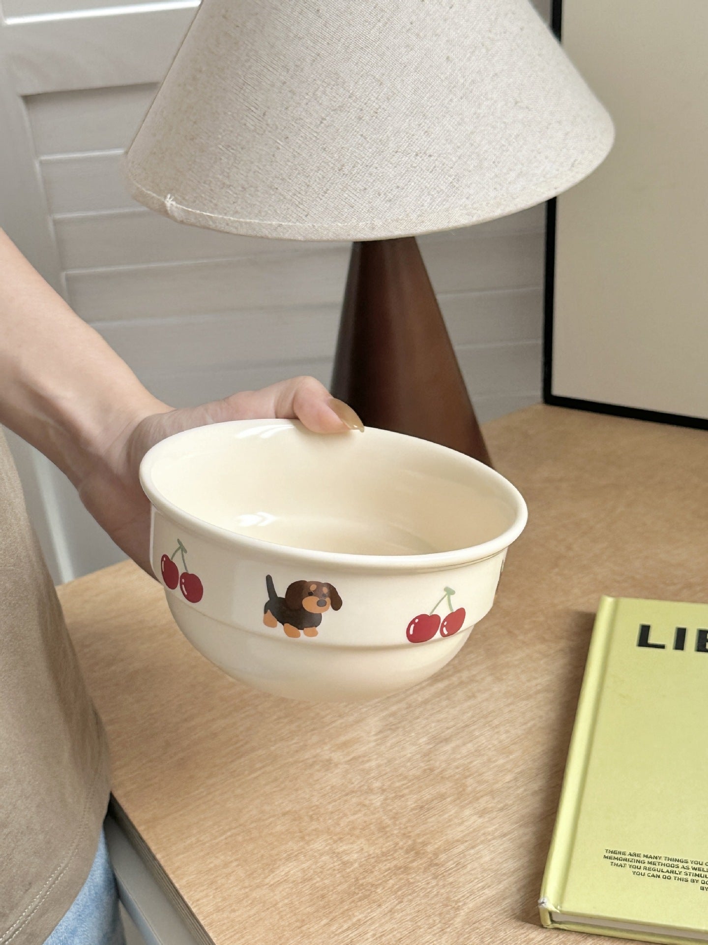 HKM-4342077 Cute Cartoon Cherry Sausage Dog Ceramic Bowl - Fun & Adorable Tableware for Kids