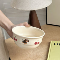 HKM-4342077 Cute Cartoon Cherry Sausage Dog Ceramic Bowl - Fun & Adorable Tableware for Kids