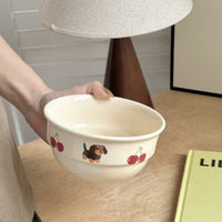 HKM-4342077 Cute Cartoon Cherry Sausage Dog Ceramic Bowl - Fun & Adorable Tableware for Kids