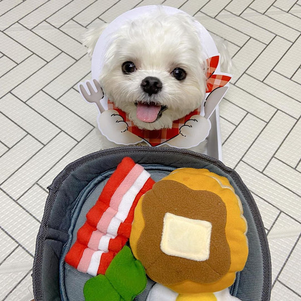 HKM-4342717 Korean-Inspired Sniffing and Sounding Dog Toy with Bacon and Burger Treat Holders