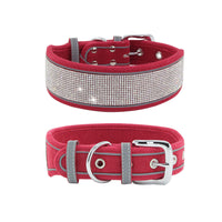 HKM-4343869 Suede Reflective Dog Collar with Comfortable Hand Holding Rope in Multiple Rhinestone Colors