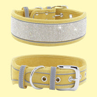 HKM-4343869 Suede Reflective Dog Collar with Comfortable Hand Holding Rope in Multiple Rhinestone Colors