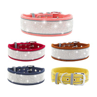 HKM-4343869 Suede Reflective Dog Collar with Comfortable Hand Holding Rope in Multiple Rhinestone Colors