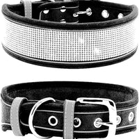 HKM-4343869 Suede Reflective Dog Collar with Comfortable Hand Holding Rope in Multiple Rhinestone Colors