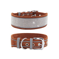 HKM-4343869 Suede Reflective Dog Collar with Comfortable Hand Holding Rope in Multiple Rhinestone Colors